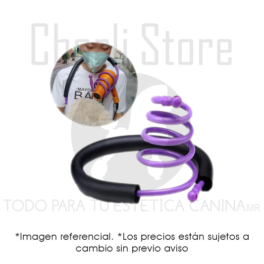 Bucle auxiliar para sujetar secadora de mano en estética canina