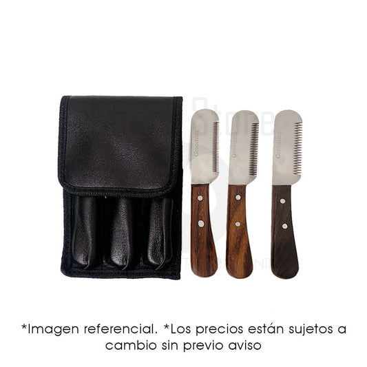 Grooming Set Stripping 3 Piezas Mango De Madera